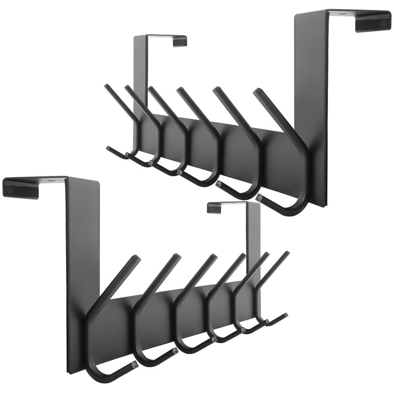 WEBI Over The Door Hook Door Hanger:Over The Door Towel Rack with 6 Coat Hooks for Hanging,Door Coat Hanger Towel Hanger Over Door Coat Rack for Towels,Clothes,Back of Bathroom,Black,2 Packs - Image 1